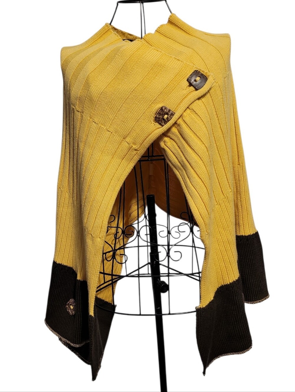 Belamie Wool Blend Poncho Shawl Wrap Scarf Wmn S Yellow Brown Lagenlook Boho